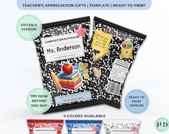 Teacher Appreciation Week Chip Bag Editable Template, Gifts for Teachers from Students Last Day of School Favor Custom Label Printable