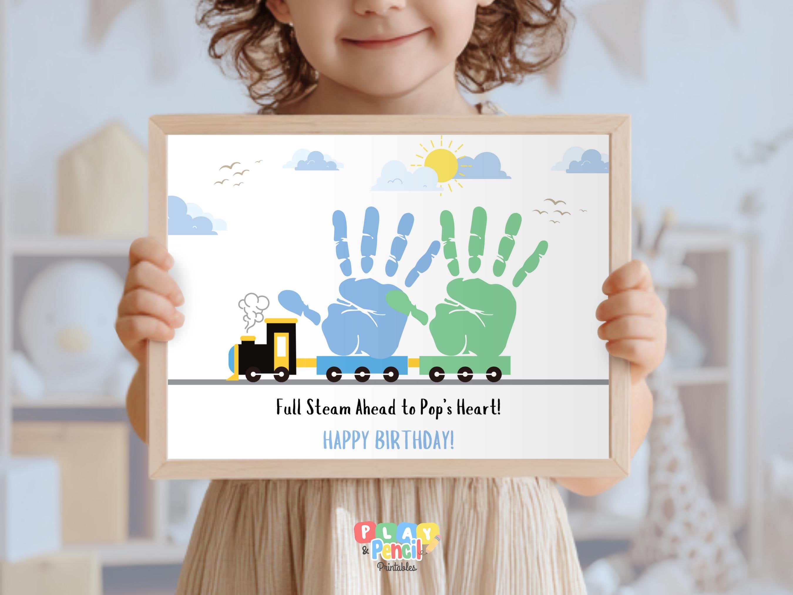Pop's Birthday Train Handprint Craft for 2 Kids - Steam Ahead to…