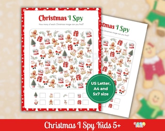 Christmas I Spy Game Printable, Holiday Search and Find for Kids, Fun Winter Family Night, Classroom Activity, Counting Worksheet PDF CH1