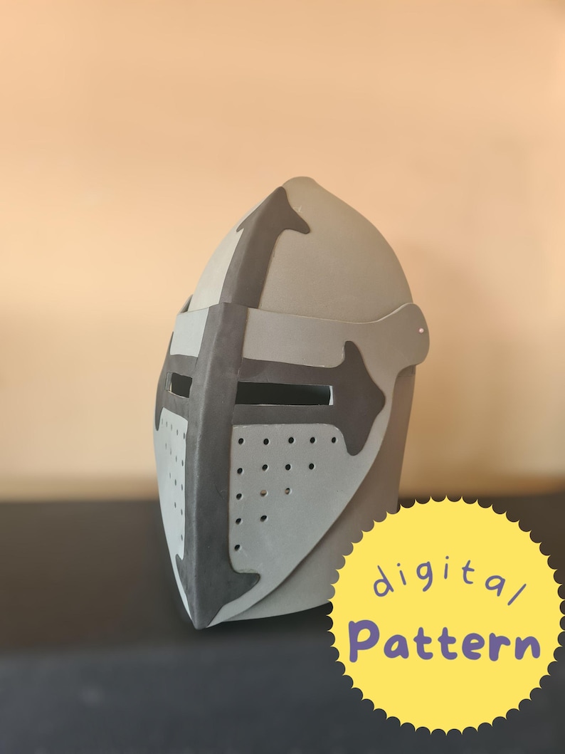 Medieval helmet pattern. Crusader headpiece blueprint. EVA foam helmet template. Digital knight helmet pattern for cosplay & LARP. DIY.