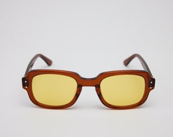 Small - New York Eye_rish "The Downings" Frame. Brown Frame with Yellow Lenses