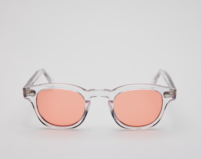 Small - New York Eye_rish Causeway Glasses Clear with Pink lenses.
