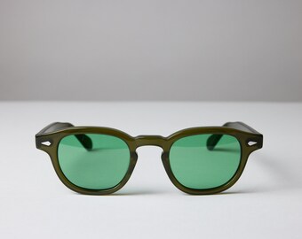 Large - New York Eye_rish, Causeway. Olive Green Frame with Bright Green Lenses