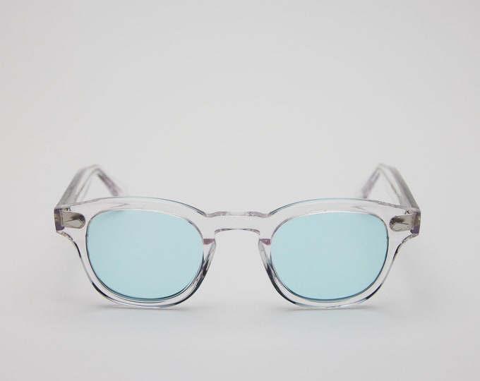 Small - New York Eye_rish Causeway Glasses Clear with Blue lenses.