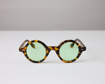 New York Eye_rish, Greystones. Light Tortoise Shell Frame with Green Lenses