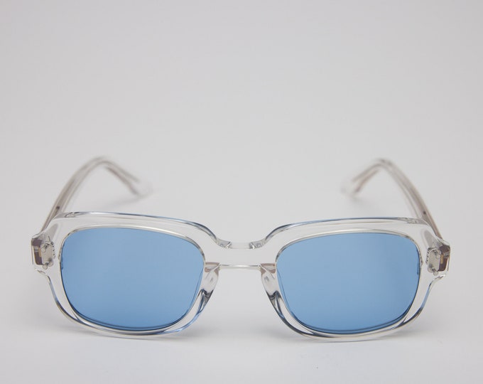 Small - New York Eye_rish "The Downings" Frame. Clear Frame with Blue Lenses