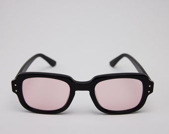 Small - New York Eye_rish "The Downings" Frame. Black Frame with Pink Lenses