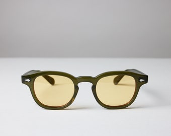 Large - New York Eye_rish, Causeway. Olive Green Frame with Yellow Lenses