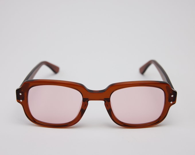Small - New York Eye_rish "The Downings" Frame. Brown Frame with Pink Lenses