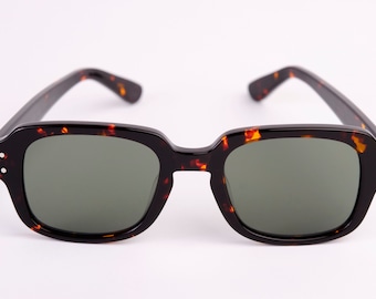 Large - New York Eye_rish, "The Downings." Dark Brown Tortoise Shell Frame with G24 Green Lenses