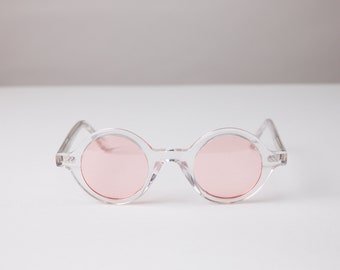 New York Eye_rish, Greystones. Clear Frame with Pink Lenses