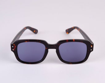 Large - New York Eye_rish, "The Downings." Dark Brown Tortoise Shell Frame with Blue Lenses