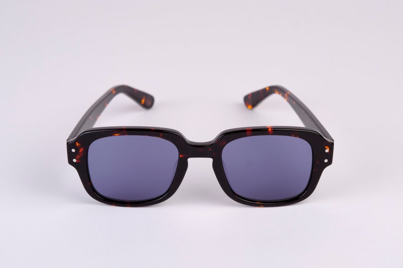 Large New York Eye_rish, The Downings. Dark Brown Tortoise Shell Frame with Blue Lenses image 1