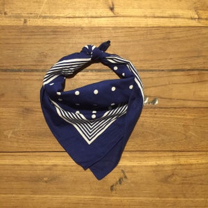 Vintage Dutch navy/white spotted bandana 19 inches broad. Deadstock,  washed until soft.