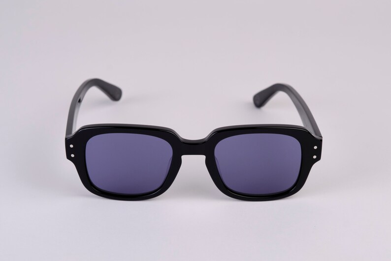 Large New York Eye_rish, The Downings. Black Polished Frame with Blue Lenses image 1