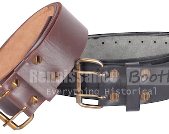 Scottish Real Leather KILT BELT - Handmade 2.5 Inches Wide - Premium Cowhide Leather Belt - 2 Prongs Buckle Leather Belt - Custom Kilt Belt