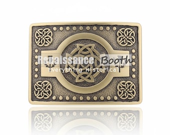 Scottish Kilt Belt Buckle – Handmade Brass Antique Celtic Knots Design – Size 3.5 x 2.5 Inch Premium Celtic Kilt Buckle