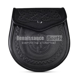 Premium Handgefertigter Schwarzer Lederknoten Tag Sporran - Schottischer Tag Sporran - Keltischer Geprägter Kilt Sporran - Made to Order