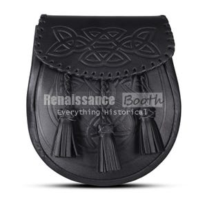 Handgemachter Schwarzer Leder Kilt Sporran: Keltische Prägung Schottische Tageskleidung