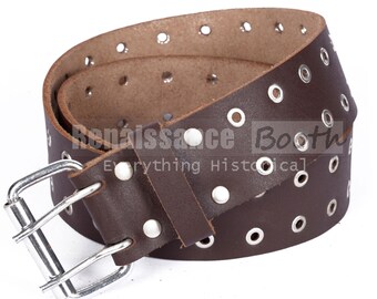 Scottish Brown Leather KILT BELT - Real Leather 2 Inches Wide Kilt Belt - Brass Eyelets - Double Prong Buckle - Custom Size