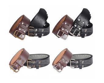 Scottish Real Leather Kilt Belt – Handmade 2.5" Wide Cowhide Belt – Double Prong Buckle – Premium Custom Leather Kilt Belt for Men