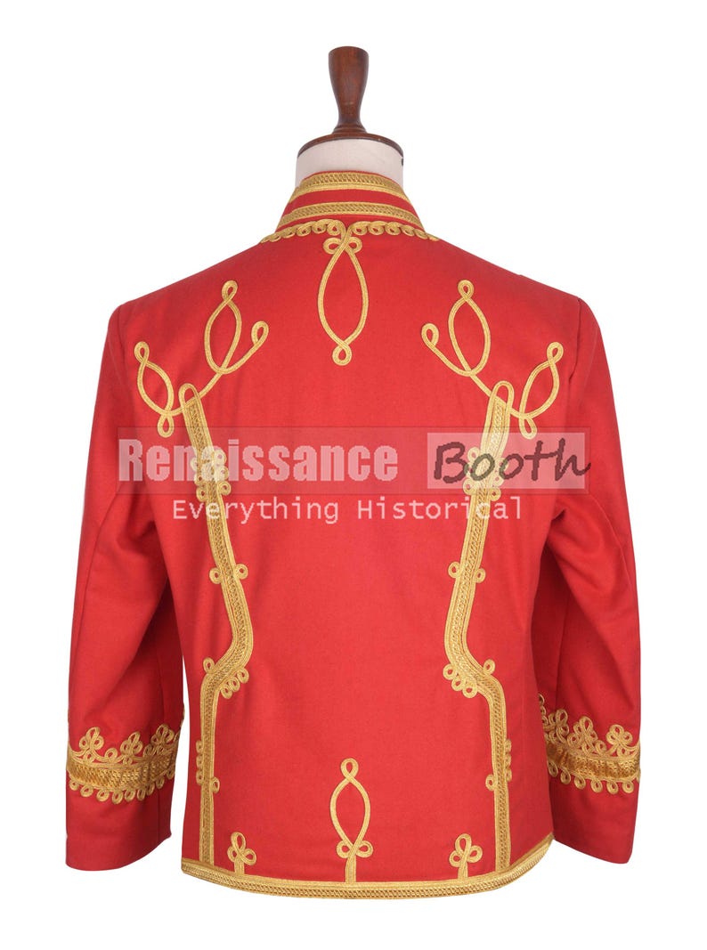 Red Melton Wool Renaissance Jacket - Gold Braided Red Military Jacket ...