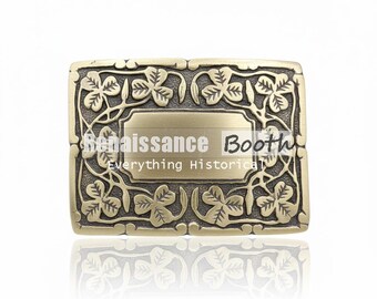 Scottish Kilt Belt Buckle – Handmade Brass Antique Shamrock Design – Size 3.5 x 2.5 Inch Premium Celtic Kilt Buckle