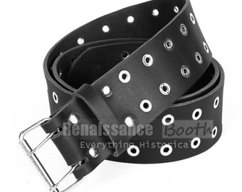 Scottish Black Leather KILT BELT - Real Leather 2 Inches Wide Kilt Belt - Brass Eyelets - Double Prong Buckle - Custom Size