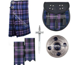 Pride of Scotland 8 Yard Tartan Kilt  – Full Package with Sporran -Flashes -Kilt Pin -Brooch – Scottish Wedding & Event Wear for Men