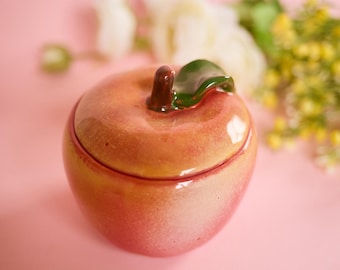 Azucarero de cerámica con forma de manzana roja y tapa de 283 ml, cuenco para dulces artesanal, tarro pequeño para mermelada, recipiente de cocina, tarro para galletas bonito, recipiente de cerámica para miel