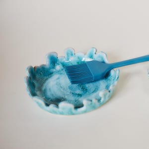 Blue spoon rest BLOT, Cute nautical ring dish, Small jewelry dish, Handmade glazed trinket tray, Abstract teal ceramic platter