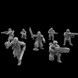Deuterium Soldiers Infantry Kit By Proxy Brewer | SciFi Guardsmen Minis | Tabletop Wargaming | Krieg style Death Corps | Physical 16k Prints