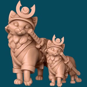 Samurai Cat Miniature | Cute Fantasy Cat Warrior or Familiar for D&D | 25mm Resin Mini | Animal Samurai Figure | Cat Fighter | Comes W/ Base