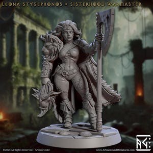 Barbarian Sisterhood Warmaster, Leona Stygephonos | 12K HD Resin Miniature | Barbarian, Fighter | D&D, TTRPG Pathfinder | Fantasy Mini |