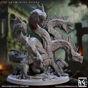 Miniatura dell&#39;Idra Divoratrice / Grande stampa dettagliata da 12K / Mostro Boss / Figura dell&#39;Idra D&D / Miniatura per gioco di ruolo da tavolo Pathfinder / Base enorme da 100 mm
