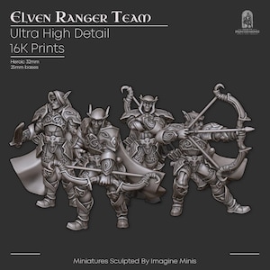 Elven Rangers | Bow & Sword Elf Miniatures | Imagine Minis | 16K HD Print | Heroic Scale | DnD | Pathfinder | World of Warcraft Night Elves