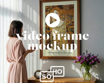 Frame Mockup Video with Woman: Vertical Frame, Interior Scene.
