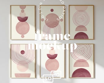 6 Frame Wall Gallery Mockup: Minimalist Home Decor (PSD)