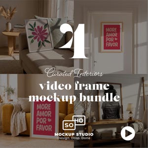 Videomodelbundel met 4 verticale frames: PSD A4 tot A0, geanimeerde muurkunstmockup, scène portretposter | Direct downloaden