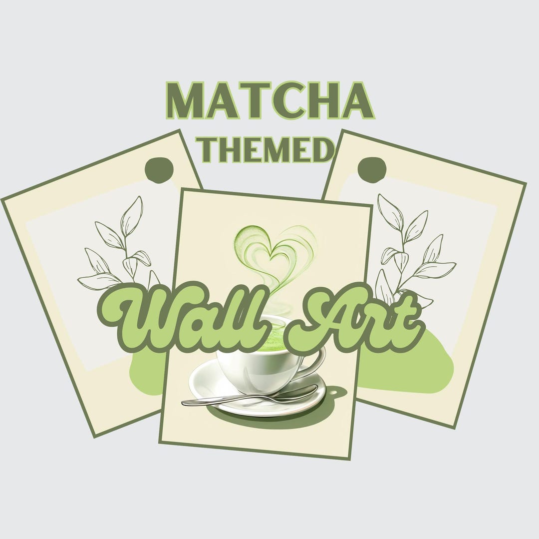 Matcha Powder Art Set, Wall Art Set, Matcha Tea, Matcha Latte, Tea Leaf ...