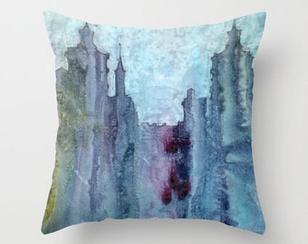 City Abstraction Watercolor Throw Pillow Cover