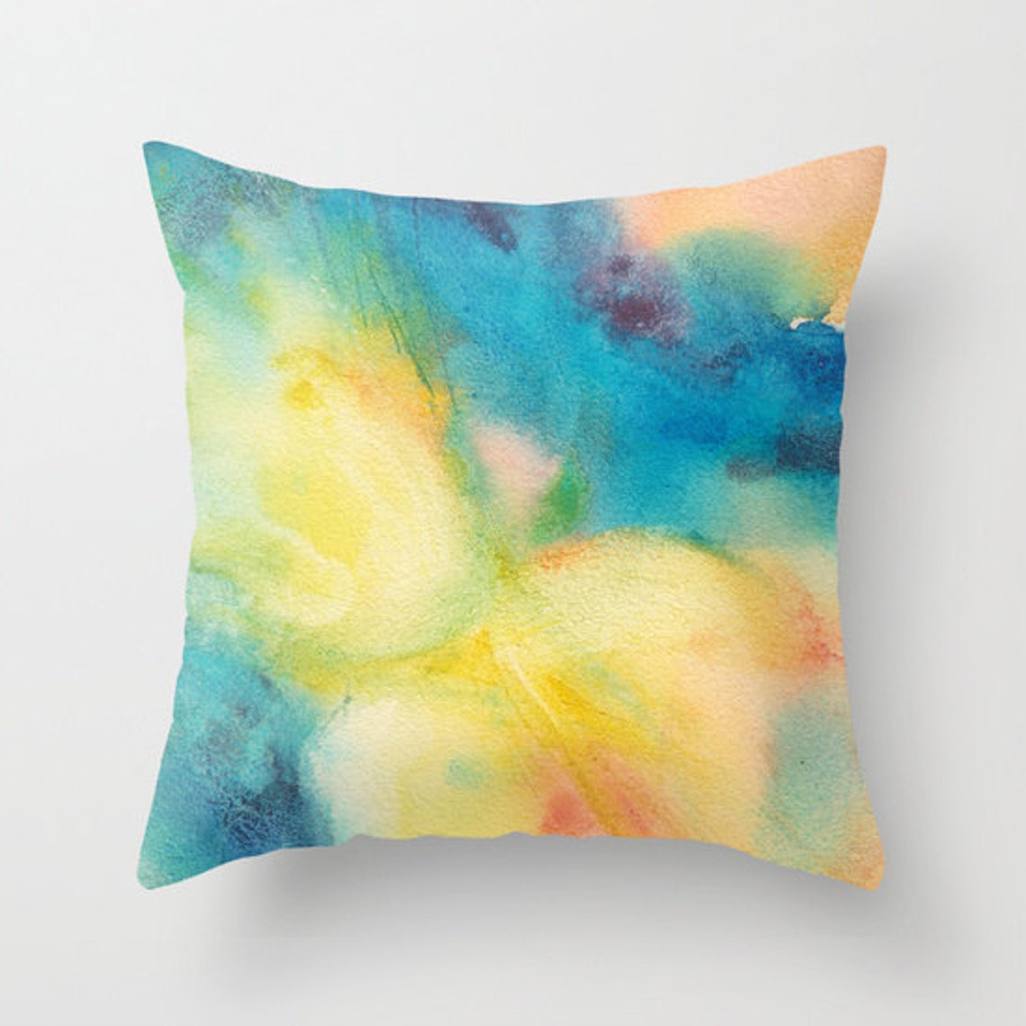 Abstract Yellow and Blue Watercolor Throw Pillow Cover Etsy