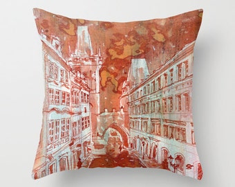 Prague Street View Watercolor Painting Throw Pillow Cover