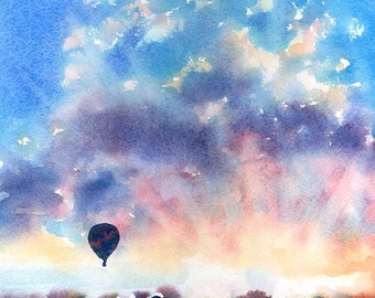 Infatuated - Hot Air Balloon Sunrise Watercolor Signed Fine Art Giclee Print