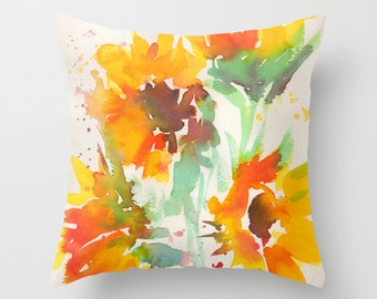 Energy Sunflower Watercolor Throw Pillow Cover