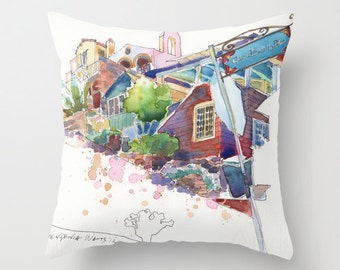 Catalina Avalon East Whittley Street Watercolor Throw Pillow Cover