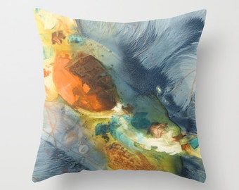 Abstract Contemporary Orange and Gray Watercolor Throw Pillow Cover