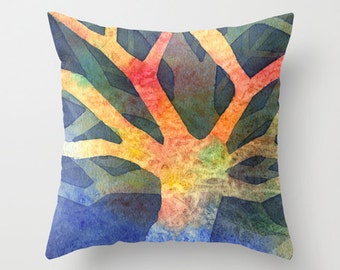 Tree Abstract Watercolor Throw Pillow Cover 2