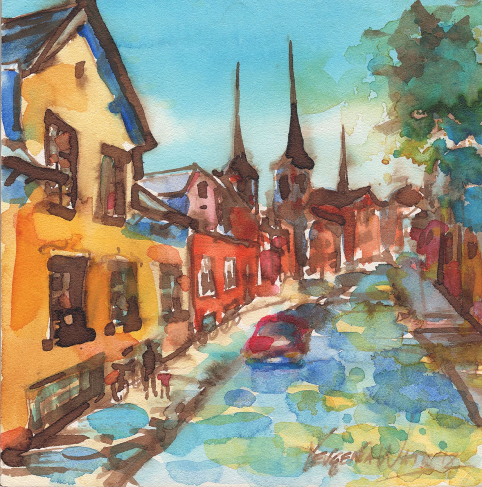 Roskilde Denmark European Street Scene Watercolor Painting Etsy