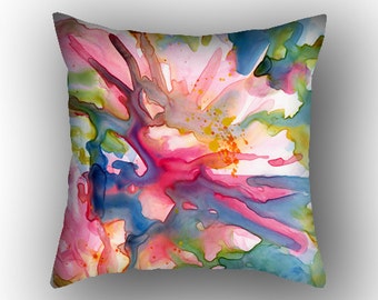 Colorful Hot Pink and Teal Watercolor Throw Pillow Cover